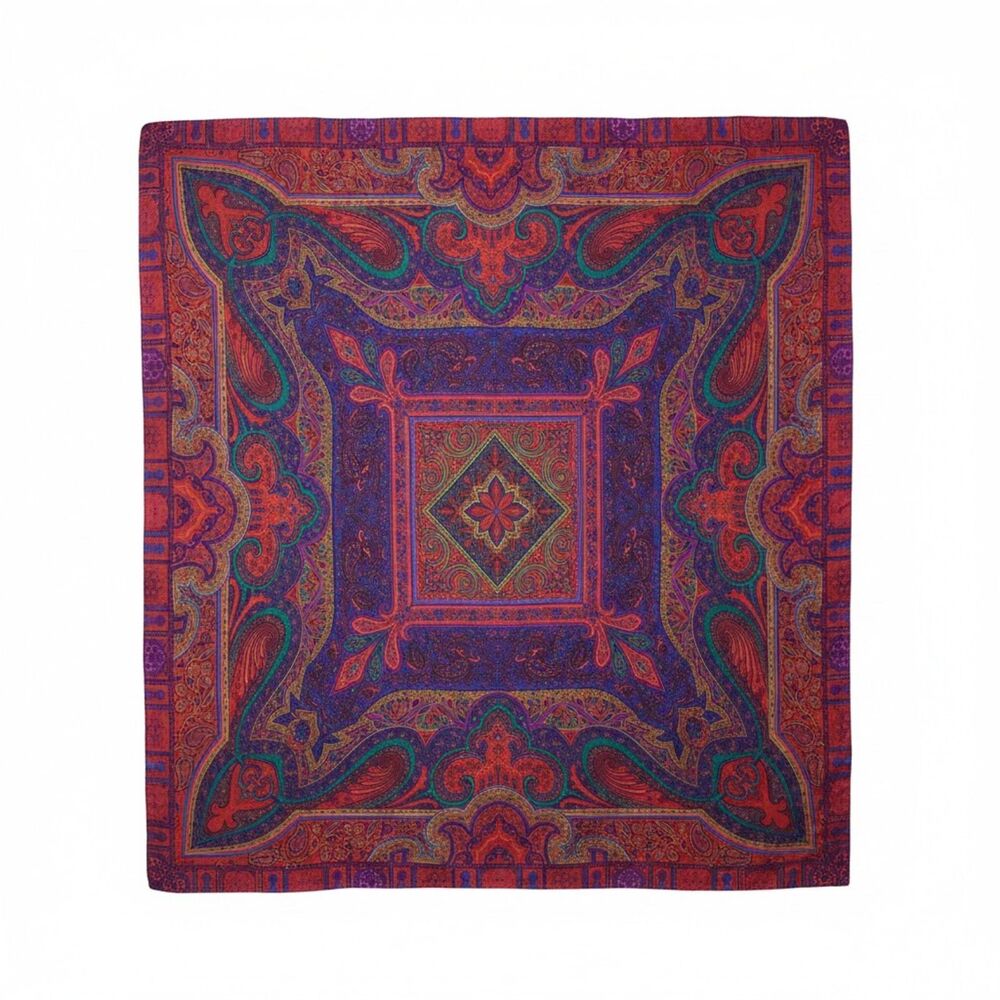 Vintage Paisley Square Scarf Red Purple Polyester Bandana Wrap 29x29" No Tag